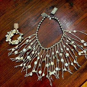 Chico’s new pearl and silver tone choker necklace and bracelet set. No tags